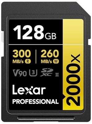 128GB Professional 2000x SDXC Memory Card, UHS-II, C10, U3, V90, Full-HD & 8K...