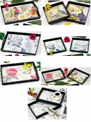 Plateau En Bois Ancien Motif Fleurs Vintage - Style Cottagecore - Multicolore