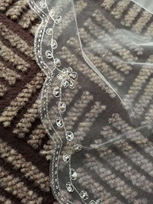 Passat Champagne 1 Tier 2M Floral Beaded Scallop Edge Cathedral Bridal Veil with