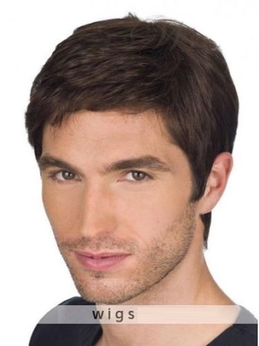 100 Human Hair Men S Dark Brown Short Natural Straight Wig
