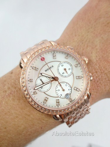 Pre-owned Michele Sidney Rose Gold Diamond Dial Chronograph Watch Mww30a000033 Refurb+ Box