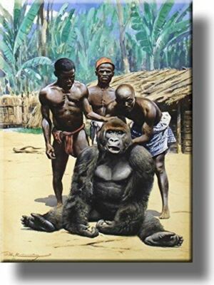 Villagers and Gorilla Picture on Stretched Canvas, Wall Art Décor, Ready to Hang