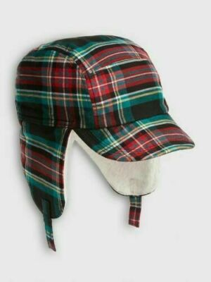 0 3 6 9 12 M BABY GAP Red Green Black Plaid Sherpa Trapper Hat Boy New Born