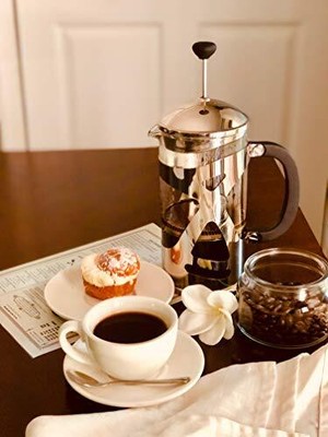 KONA French Press Coffee Maker Large Comfortable Handle & Glass Protecting St...
