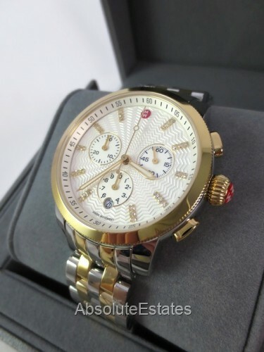 Pre-owned Michele Uptown Diamond Two Tone Gold & Silver Watch Mww25a000002