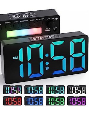 Dynamic RGB Digital Clock- 7''Alarm Clock For Bedroom Colorful Digits-black Case