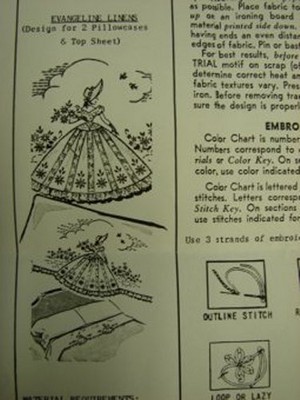 Vintage Southern Belle Embroidered Pillowcases Pattern Fancy Ribbons & Lace 40s