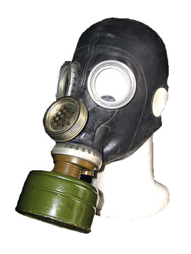 VINTAGE RUBBER GAS MASK W/ AUER CAN FILTER MILITARY DECOR FE