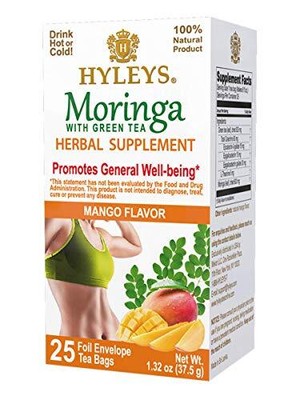 HYLEYS Wellness Moringa Oleifera Green Tea Mango 25 Bags 100% Natural, 0 Sugar