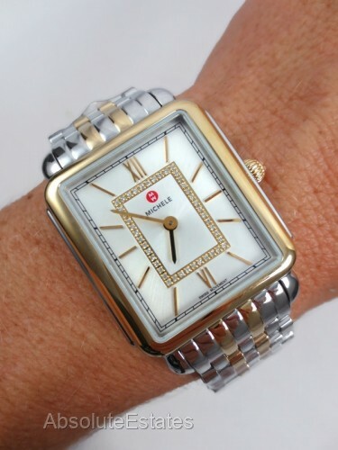 Pre-owned Michele Deco Ii Two Tone Gold & Silver Diamond Watch Mww06x000037