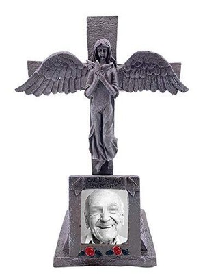 Solar Lighted Cross - Angel Cemetery Decoration Grave Headstone Memorial - Au...
