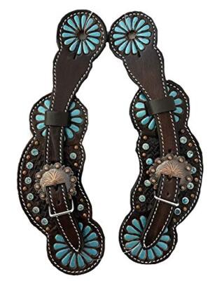 Showman Ladies Metallic Turquoise Painted Leather Spur Straps