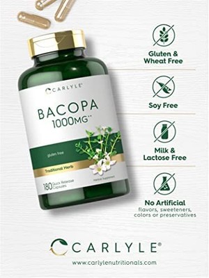 Bacopa Monnieri Capsules 1000mg | 180 Capsules | Gluten Free | by Carlyle