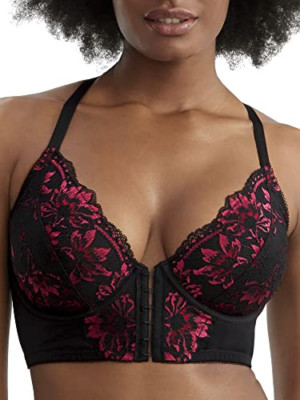 Pour Moi BLACK/PINK J' Adore Front-Close Longline Bra, US 32DDD, UK 32E