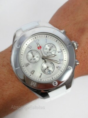 Pre-owned Michele Tahitian Jelly Bean White & Silver Watch Mww12f000090 +box