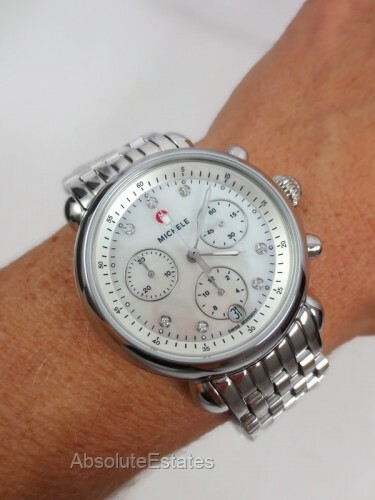 Pre-owned Michele Silver Stainless Steel Diamond Csx 36 Mop Watch Mww03c000516