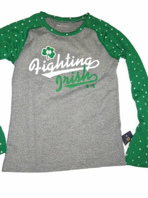 Under Armour Fighting Irish Notre Dame Gray & Green long sleeve Shirt girls sz 5