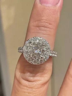3Ct Round Lab-Created Diamond Women Cluster Engagement Ring 925 Sterling Silver
