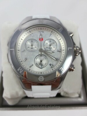 Pre-owned Michele Tahitian Jelly Bean White & Silver Watch Mww12f000090 +box