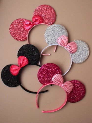 SEQUIN GLITTER MINNIE MOUSE EARS HEADBAND WITH BOW FANCY DRESS HEN NIGHT PARTY