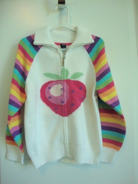 Baby Gap Strawberry Rainbow Cardigan Sweater Girl Size 5 5T 5 years NWT - Spring
