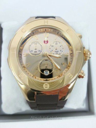 Pre-owned Michele Jelly Bean Tahitian Gold & Brown Silicone Watch Mww12f000101