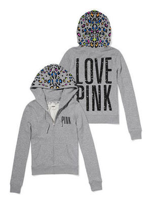 Victorias Secret Pink BLING Leopard Sequins ZiPPERED Hoodie