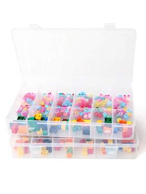 UHOUSE 2 PCS 18 Grids Clear Plastic Organizer Container Storage Box with Fixe...