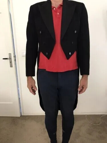 Pre-owned 100% 19th Century Edwardian Black Hunting Open Style Wool Men Tailcoat