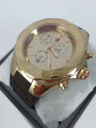 Pre-owned Michele Jelly Bean Tahitian Gold & Brown Silicone Watch Mww12f000101