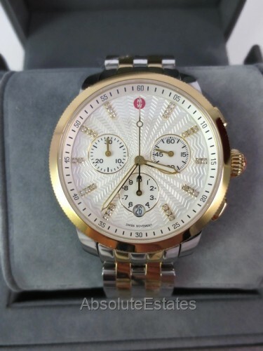 Pre-owned Michele Uptown Diamond Two Tone Gold & Silver Watch Mww25a000002