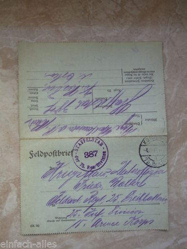 Echte deutsche Feldpost aus dem 1. Weltkrieg Dt. Feldpost 1. Weltkrieg