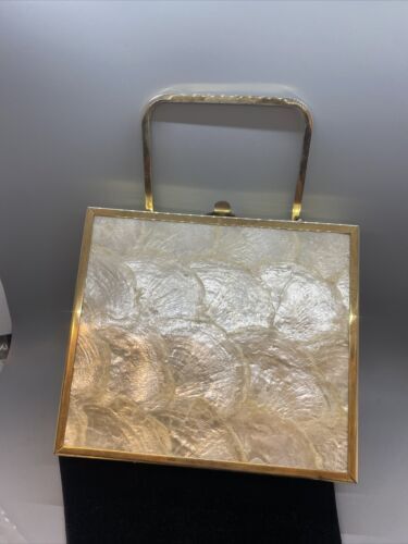 Vintage Gold Tone Mother-Of-Pearl Metal Purse By Tyrolean NY