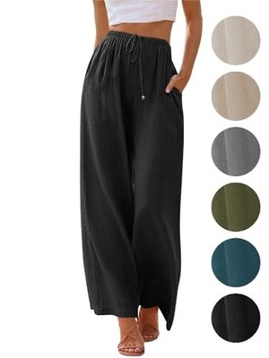 Puimentiua Pantalon d été léger pour femme Pantalon d été en lin Pantalon