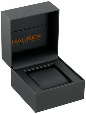 Pre-owned Haurex Italy Men's 6a508uon Gun Blue Dial Black Leather Wristwatch