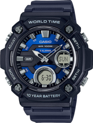 Casio AEQ120W-2AV, Telememo 30 Watch, 100M, 3 Alarms, Chronograph, World Time