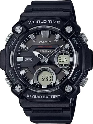 Casio AEQ120W-1AV, Digital/Analog, 3 Alarms, 10 Year Battery, Resin, World Time