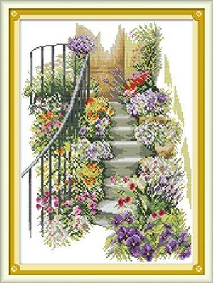 Cross Stitch Kits 11CT Stamped Flower Stairs 16.5"x22.4" or 