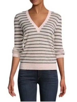 Women's Veronica Beard ''Dean'' Pink Striped V-Neck Linen Sweater Size XS