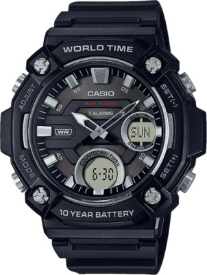 Casio AEQ120W-1AV, Digital/Analog, 3 Alarms, 10 Year Battery, Resin, World Time