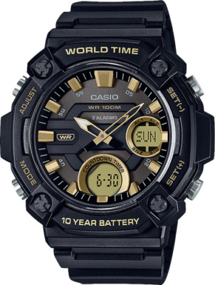 Casio AEQ120W-9AV, Digital/Analog, 3 Alarms, 10 Year Battery, Resin, World Time