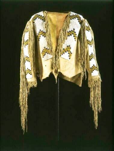 HANDMADE OLD AMERICAN BEIGE BUCKSKIN SUEDE LEATHER FRINGE BEADED POWWOW WAR SHIRT NBS887