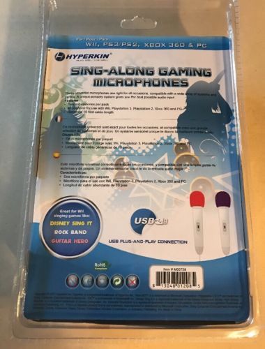 2 Pack Sing Along Gaming Microphones Wii PS3 PS2 Xbox 360 PC Hyperkin 10' Cables