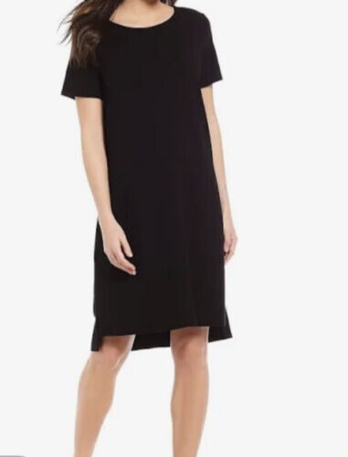   Платье Hi/Lo EILEEN FISHER из черного эластичного трикотажа Tencel со швами по низу XXS = 0