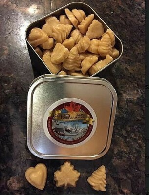 Maple sugar candy in decorative tin 1 lbs. 1/2 lbs. 