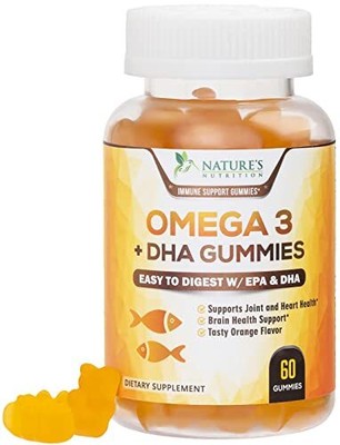 Omega 3 Fish Oil Gummies, Heart Healthy Omega 3s with DHA & EPA 60 Gummies