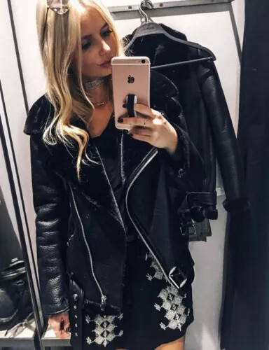 Pre-owned Op Women's Black Raf Aviator Jacket Fur Shearling Real Leather Bomber Jacket Coat