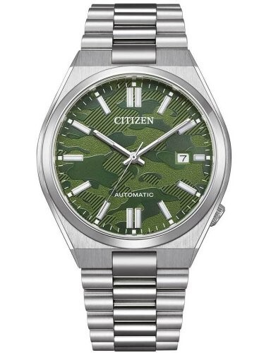 Pre-owned Citizen Automatic Green Camouflage Dial Sapphire Glass Men's Watch Nj0159-86x