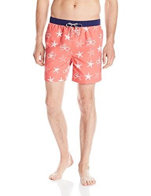 Boston Traders Men's Starfish Print Volley Swim Trunk, Salmon, XX-Large