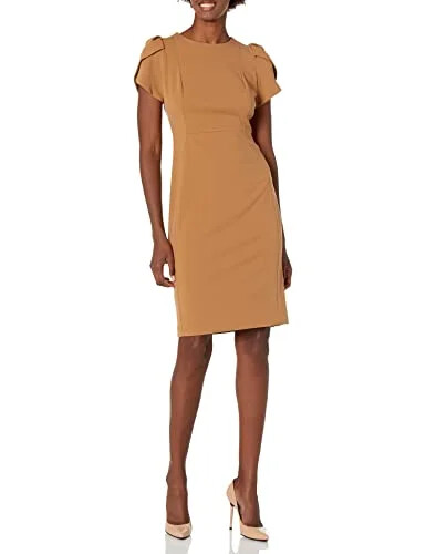 

Платье-футляр из крепа с короткими рукавами Calvin Klein NWT Luggage Tulip, размер 6, 8